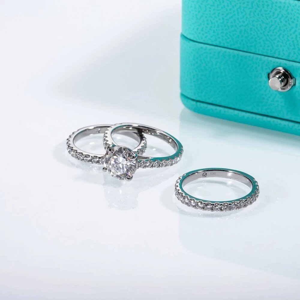 Certified 4.75ct. t.w. Moissanite Diamond Wedding 3 pcs Ring Set NEW - Picture 6 of 15